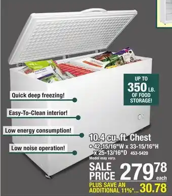 Menards Criterion 10.4 - 10.6 cu.ft. white manual defrost chest freezer offer