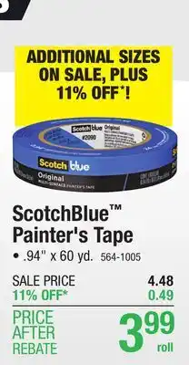 Menards Scotchblue 0.94 x 60 yd original multi-surface painter's tape offer