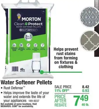 Menards Morton clean and protect plus rust defense water softener salt pellets - 40 lb offer