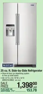 Menards Maytag 25 cu. ft. fingerprint resistant stainless steel side-by-side refrigerator offer