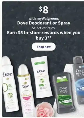 Walgreens Dove deodorant or spray offer