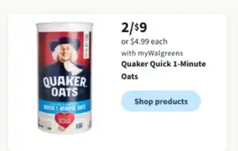 Walgreens Quaker quick 1-minute oats offer