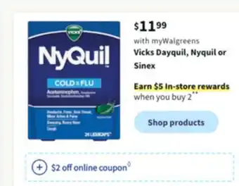 Walgreens Vicks dayquil, nyquil or sinex offer