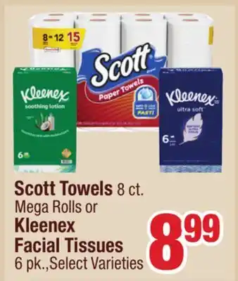 Jewel-Osco Scott towels 8 ct. mega rolls or kleenex facial tissues 6 pk offer