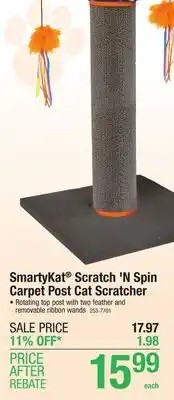 Menards Smartykat scratch 'n spin carpet post cat scratcher with wands cat toy offer