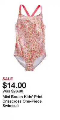 Mini boden kids' print crisscross one-piece swimsuit
