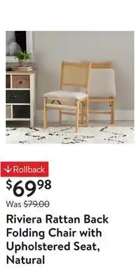 Walmart Riviera rattan back folding chair with upholstered seat, natural offer