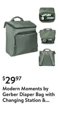 Walmart Modern moments by gerber diaper bag with changing station & insulated pocket, green offer