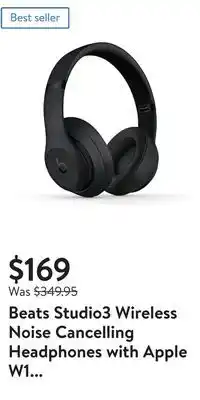Walmart Beats studio3 wireless noise cancelling headphones with apple w1 headphone chip - matte black offer