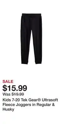 Kohl's Kids 7-20 tek gear ultrasoft fleece joggers in regular & husky offer