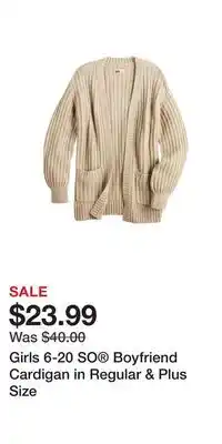 Kohl's Girls ​6-20 so boyfriend cardigan in regular & plus size offer