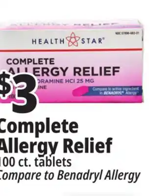 Ocean State Job Lot Health star 25 mg complete allergy relief, 100 tablets offer