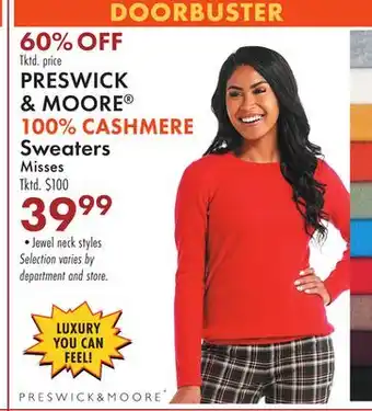 Boscov's Preswick & moore 100% cashmere sweaters offer