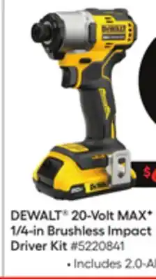 Lowe's Dewalt 20-volt max f 1/4-in brushless impact driver kit offer