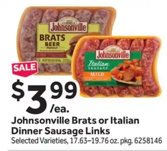Stop&Shop Johnsonville brats or italian dinner sausage links offer