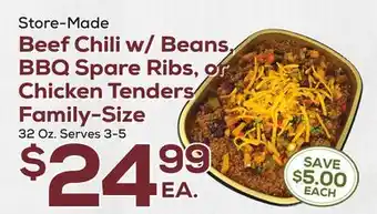 DeCicco & Sons Beef chili w/ beans, bbq spare ribs, or chicken tenders family-size offer