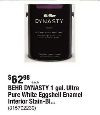 The Home Depot Behr dynasty 1 gal. ultra pure white eggshell enamel interior stain-blocking paint & primer offer