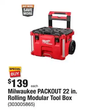 The Home Depot Milwaukee packout 22 in. rolling modular tool box offer
