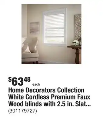 The Home Depot Home decorators collection white cordless premium faux wood blinds with 2.5 in. slats - 35 in. w x 64 in. l (actual size 34.5 offer