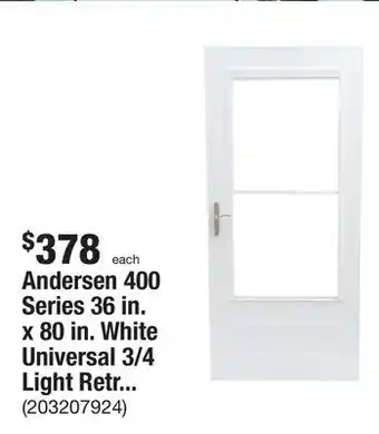 The Home Depot Andersen 400 series 36 in. x 80 in. white universal 3/4 light retractable aluminum storm door with nickel hardware offer