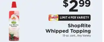 ShopRite Whipped topping offer
