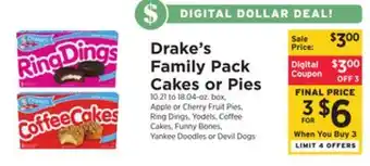 ShopRite Drake's family pack cakes or pies offer