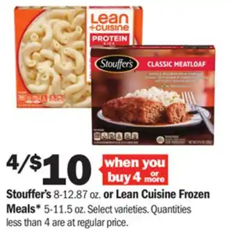 Meijer Stouffer's 8-12.87 oz. or lean cuisine frozen meals* 5-11.5 oz offer