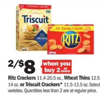 Meijer Ritz crackers 11.4-20.5 oz., wheat thins 12.5- 14 oz. or triscuit crackers* 11.5-12.5 oz offer