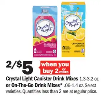 Meijer Crystal light canister drink mixes 1.3-3.2 oz. or on-the-go drink mixes* .06-1.4 oz offer