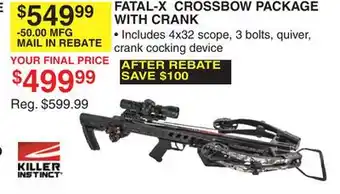 Dunham's Sports Killer instinct fatal-x crossbow package with crank offer