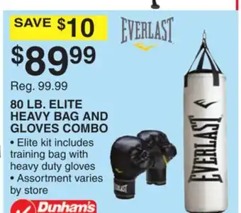Dunham's Sports Everlast 80 lb. elite heavy bag and gloves offer