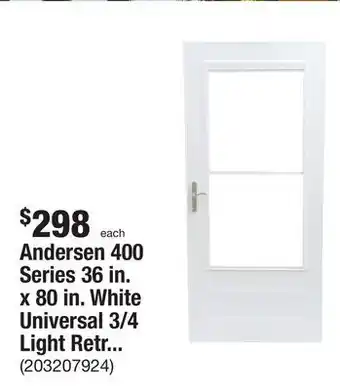 The Home Depot Andersen 400 series 36 in. x 80 in. white universal 3/4 light retractable aluminum storm door with nickel hardware offer