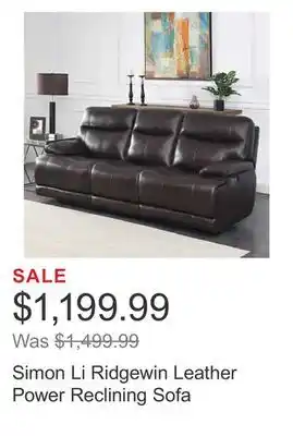 Costco Simon li ridgewin leather power reclining sofa offer