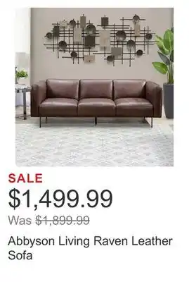 Costco Abbyson living raven leather sofa offer