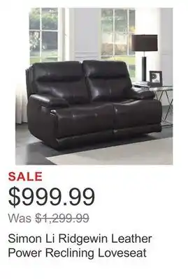 Costco Simon li ridgewin leather power reclining loveseat offer