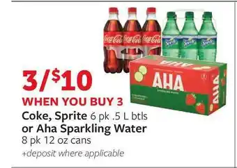 Fareway Coke, Sprite, Aha Sparkling Water offer
