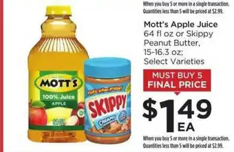 Food 4 Less Mott's Apple Juice, Skippy Peanut Butter offer