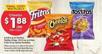 Kroger Tostitos Tortilla Chips Or Fritos offer