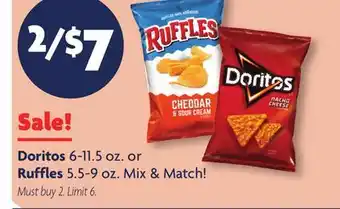 Family Dollar Doritos 6-11.5 oz. or ruffles 5.5-9 oz offer