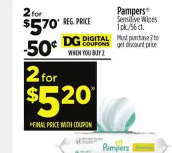 Dollar General Pampers sensitive wipes offer