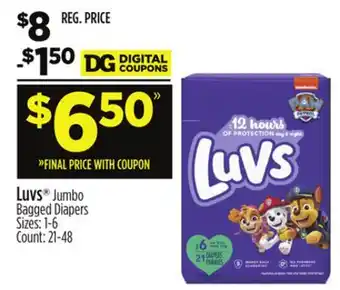 Dollar General Luvs jumbo bagged diapers offer