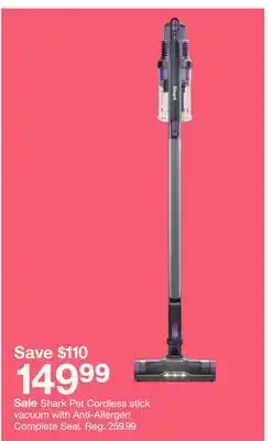 Target Shark pet cordless stick vacuum with anti - allergen complete seal offer