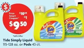 Family Dollar Tide simply liquid 115-128 oz. or pods 43 ct offer