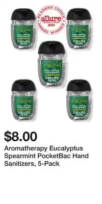 Bath & Body Works Aromatherapy eucalyptus spearmint pocketbac hand sanitizers, 5-pack offer
