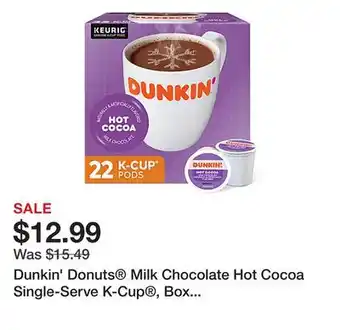 Office Depot Dunkin' donuts milk chocolate hot cocoa single-serve k-cup , box of 22 offer