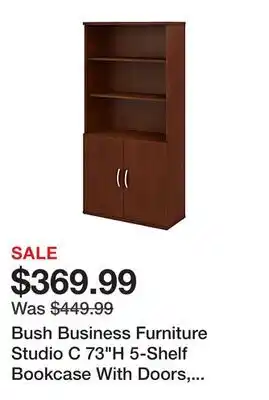 Office Depot Bush business furniture studio c 73h 5-shelf bookcase with doors, hansen cherry, standard delivery offer