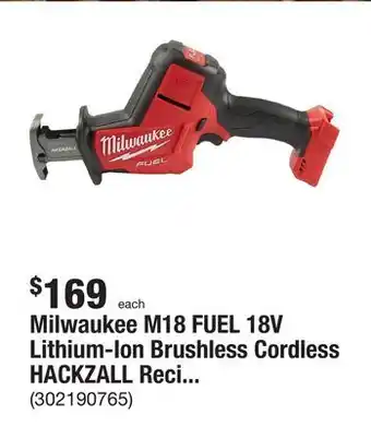 The Home Depot Milwaukee m18 fuel 18v lithium-ion brushless cordless hackzall reciprocating saw (tool-only) offer