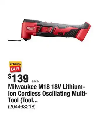 The Home Depot Milwaukee m18 18v lithium-ion cordless oscillating multi-tool (tool-only) offer