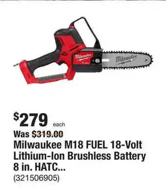 The Home Depot Milwaukee m18 fuel 18-volt lithium-ion brushless battery 8 in. hatchet pruning saw (tool-only) offer