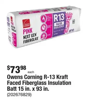 The Home Depot Owens corning r-13 kraft faced fiberglass insulation batt 15 in. x 93 in offer